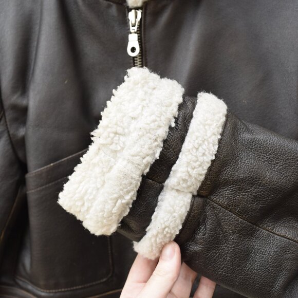 Vintage Leather Bomber Jacket with Sherpa Lining - Picture 2 of 10